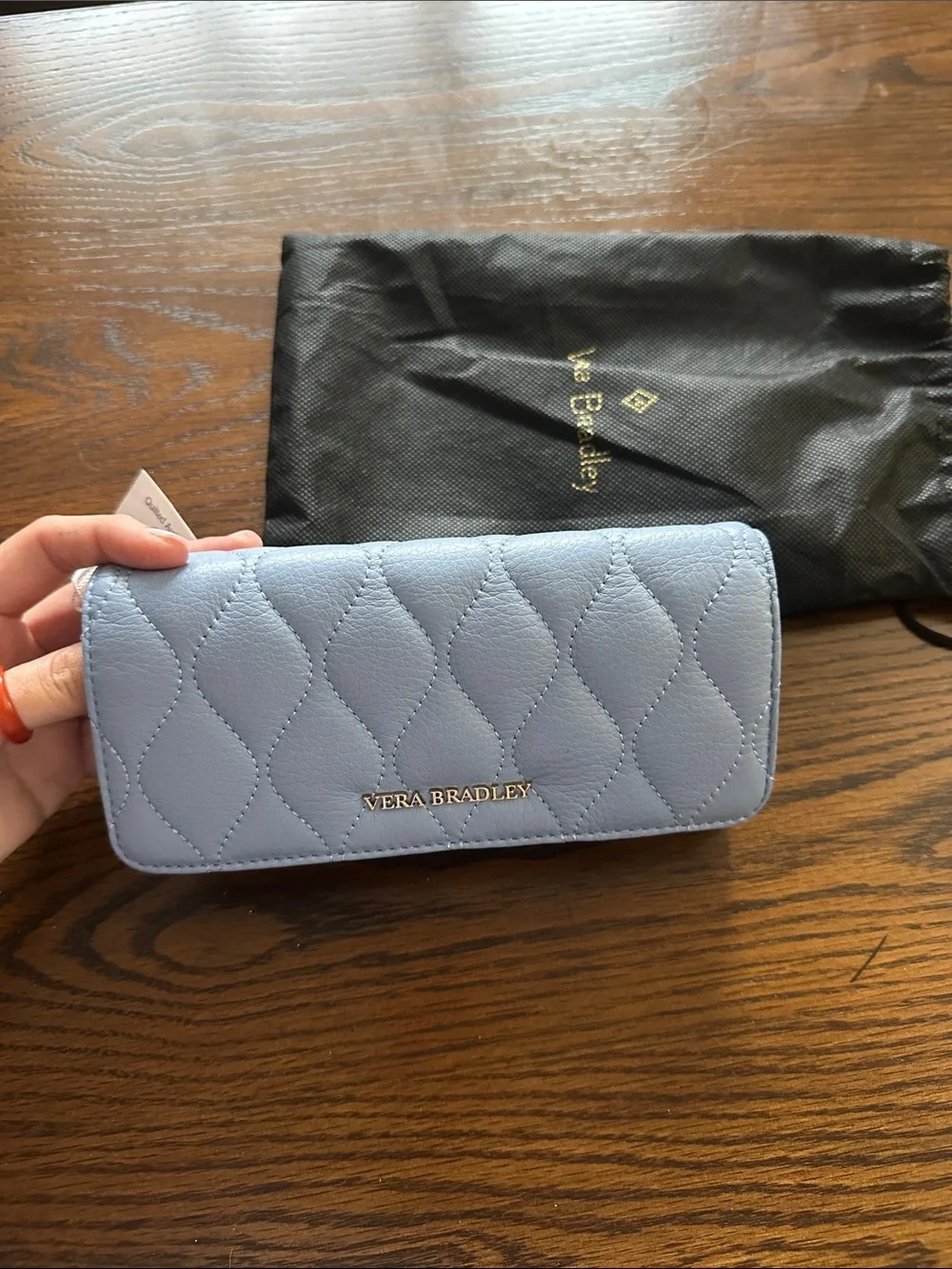 Vera Bradley Quilted Light Blue Leather Zip Wallet